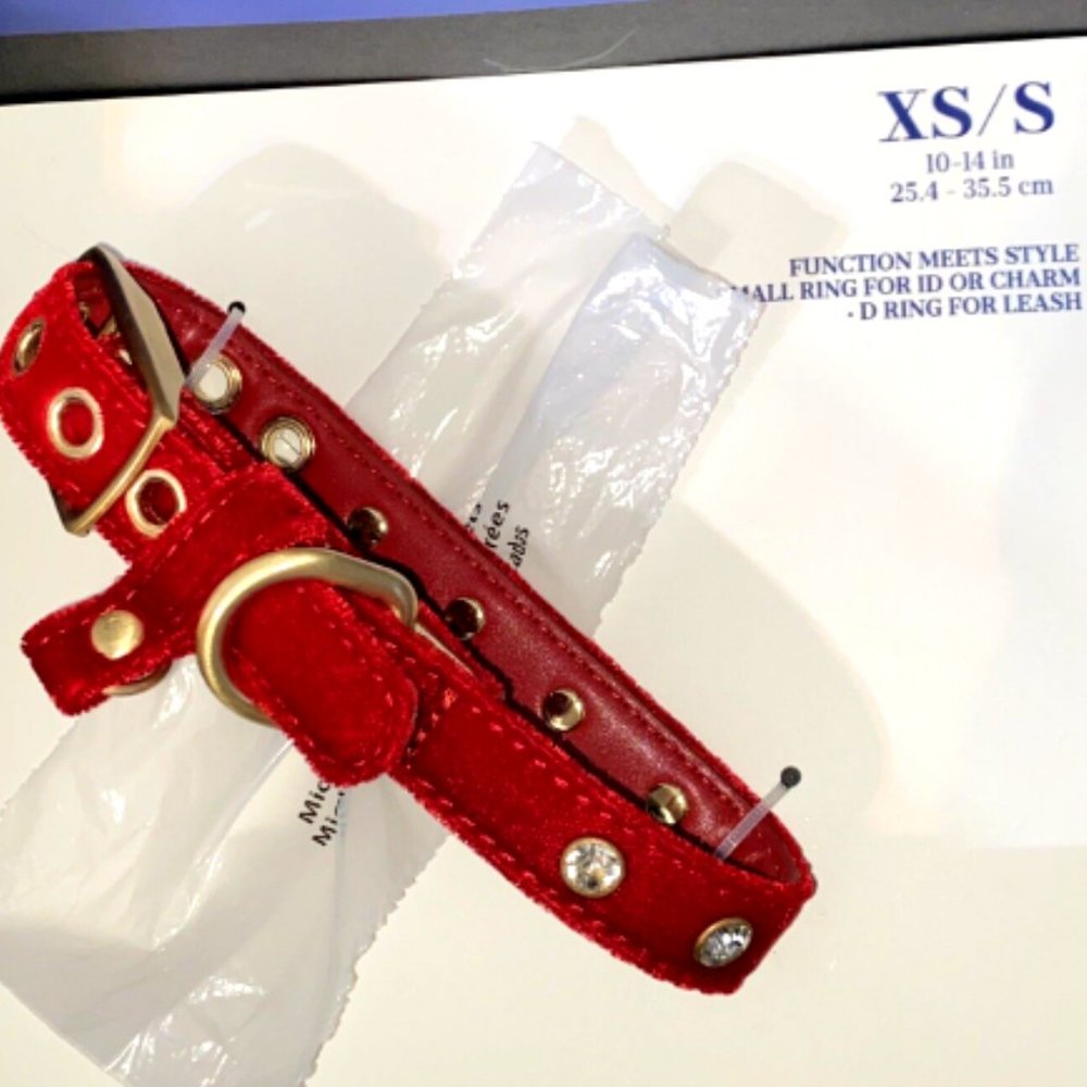 Dog Collar Red Velvet with Rhinestones Southern Living Pets Size XS/S